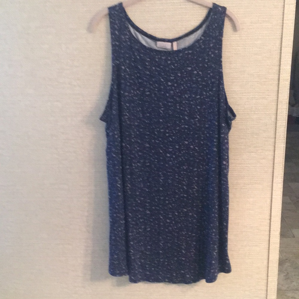 1x Sleeveless tank by logo layers , navy blue, light purple and blue specs.